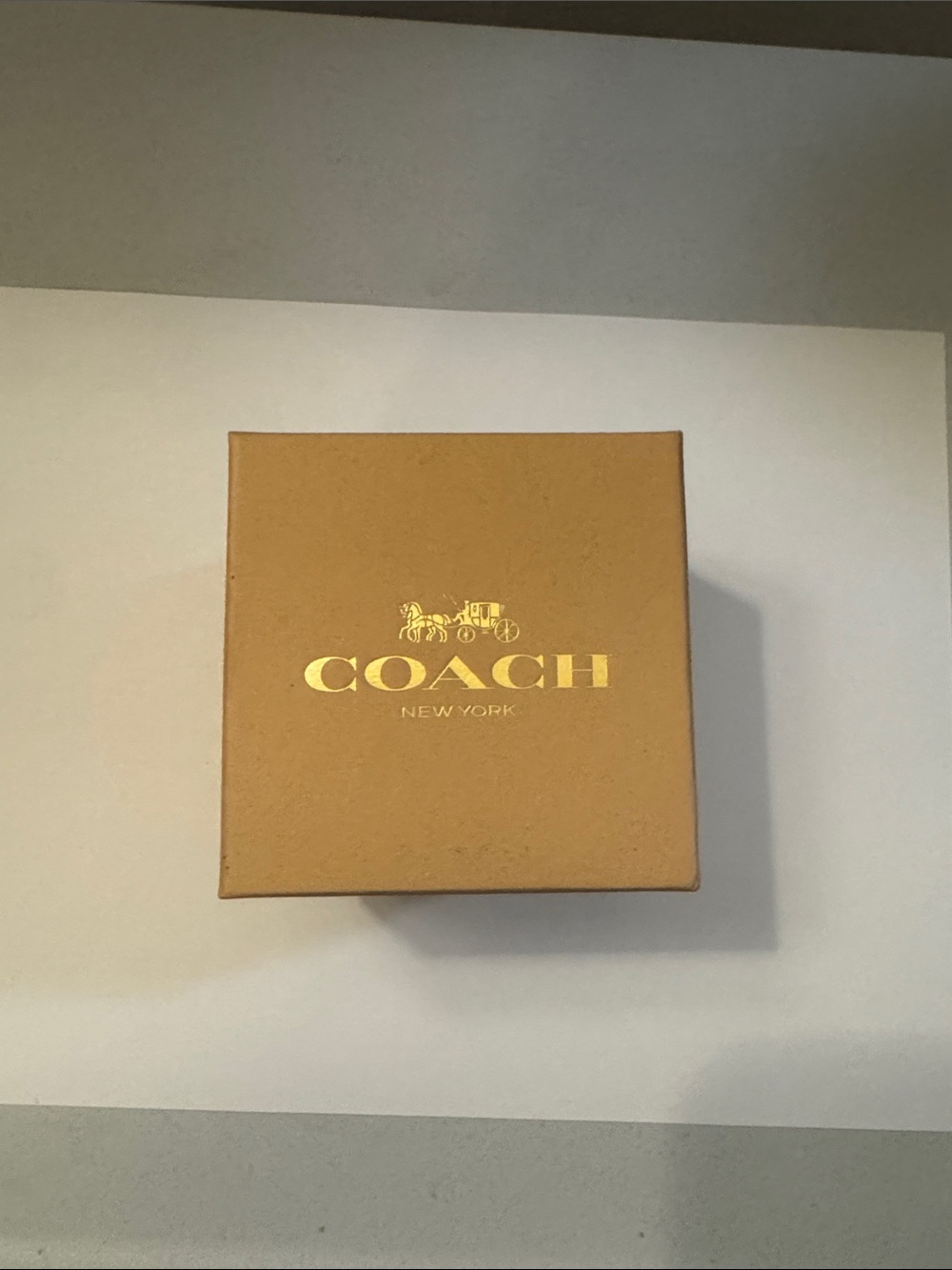 Coach Tan Box with Gold Logo